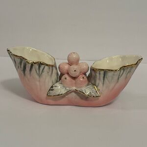 Ucago Japan Double Horn Shape Vase Berries & Floral Original With Tag Vintage